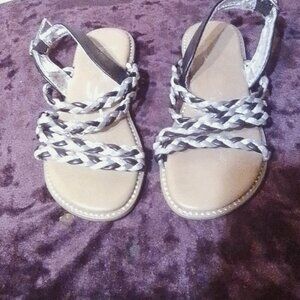 Bebe girls Flat Sandals with silver/black braided straps Size 13